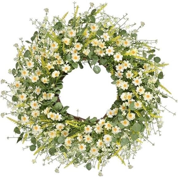 24 Inches Artificial Daisy Flower Wreath with Eucalyptus Leave Silk Flower - Picture 8 of 8